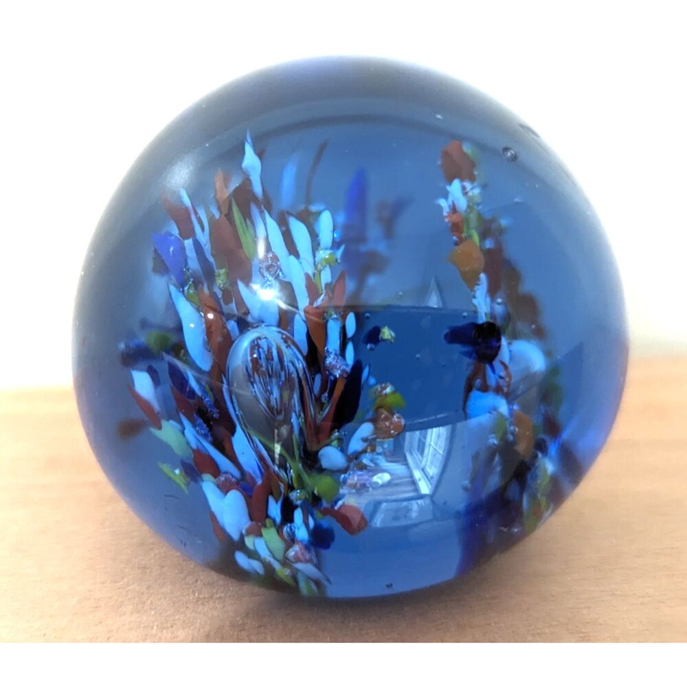 Vintage Art Glass Paperweight Blue/ Yellow/ Red/ White Opaque